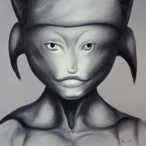 Image similar to charcoal painting of an alien