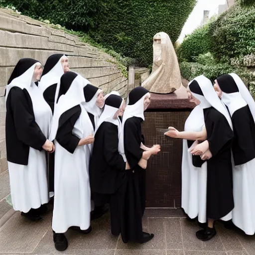 Image similar to group of nuns taking a selfie with a selfiestick, statue of david