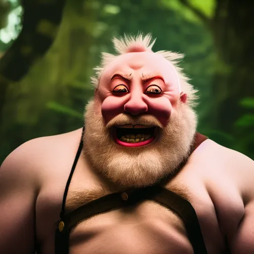 Prompt: gragas from league of legend smiling, fantasy, EOS R5, f/1.8 , HDR, natural lighting , award winning photograph, 8k, Mucha style,