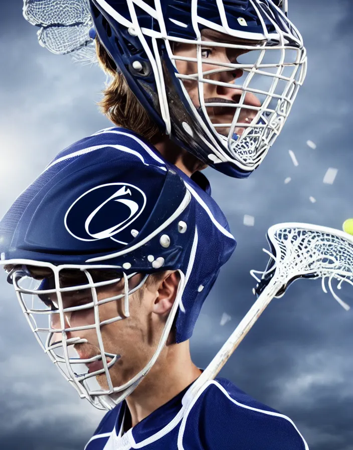 Image similar to closeup portrait of very beautiful cute male lacrosse player in a penn state stadium, glamour pose, particle effects, backlit, highly detailed, soft ambient lighting, sharp focus, rule of thirds, artgerm, wlop, arney freytag, rossdraws, frank frazetta, andrei riabovitchev, hd, octane, 4 k