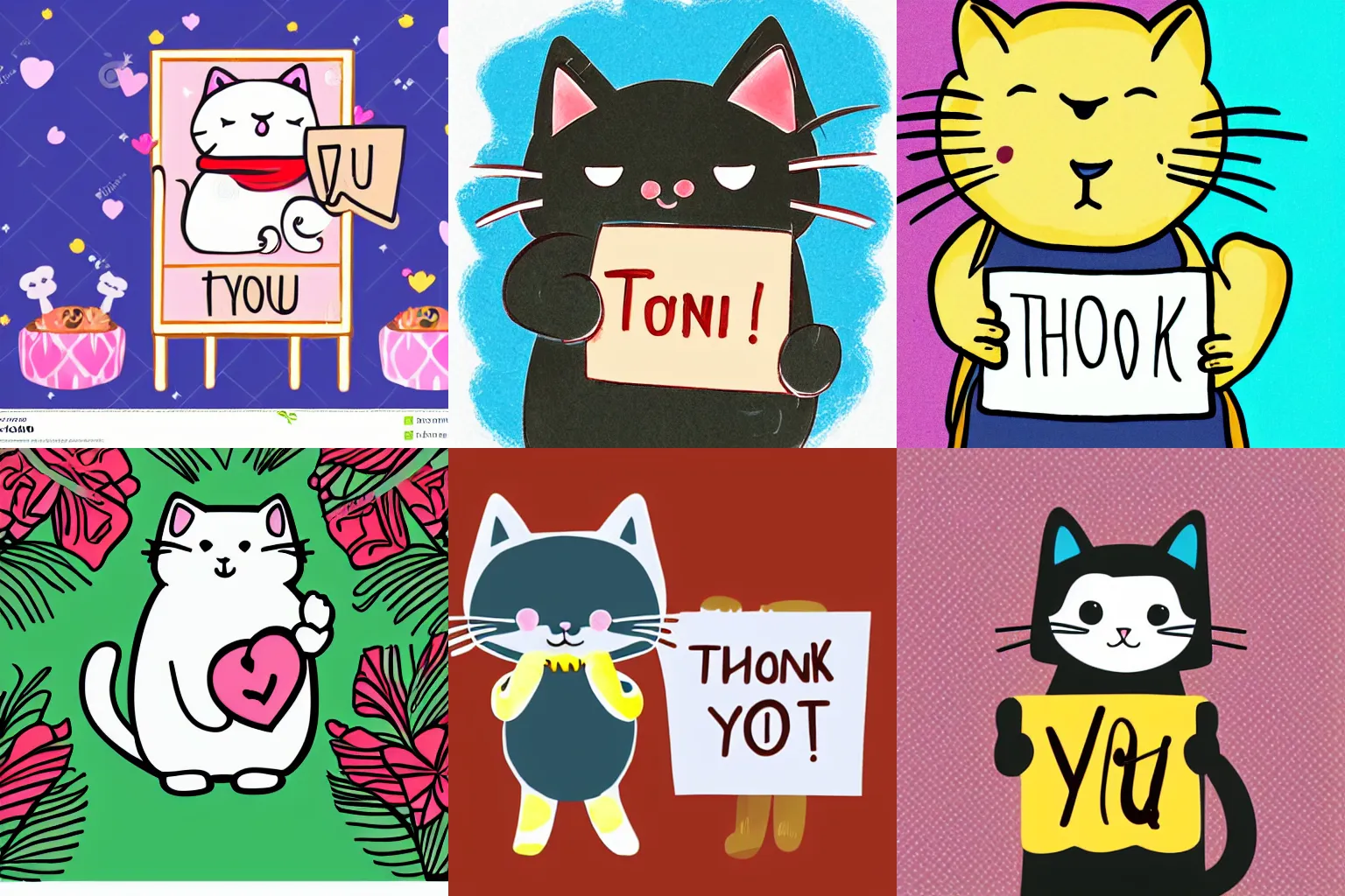 Prompt: kawaii cat holding a sign saying thank you illustration