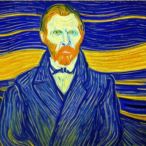 Image similar to painting of edvard munch's the scream with van gogh's the starry night in the background, detailed, unreal engine