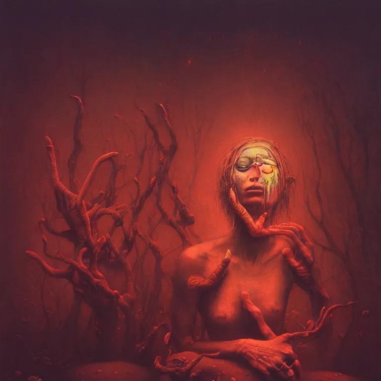 Prompt: portrait of shamanic ritual by beksinski, psychedelic trippy visionary art, soft bloom lucid dream - like atmosphere, baroque painting, perfect composition, detailed octane render trending on artstation, 8 k artistic photography, volumetric cinematic perfect light, chiaroscuro, masterpiece, raphael, caravaggio, beksinski, rutkowski, beeple