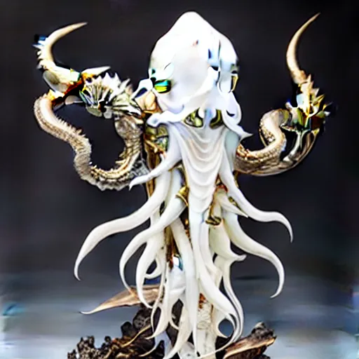 Image similar to angelarium, illithid, cthulhu, white with gold accents, sculpture by ellen jewett