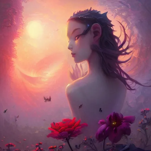 Image similar to i am attracting beautiful souls into my life 🌫✨🌸🌹, 8 k resolution detailed fantasy art, asymmetrical composition, anato finnstark marc simonetti lisa frank zbrush central gloomy midnight.