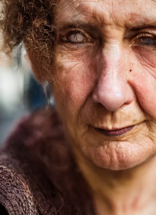 Image similar to close up portrait of beautiful Italian woman, candid street portrait award winning