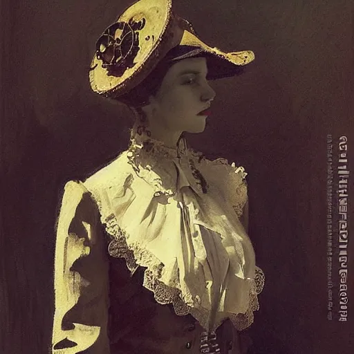 Image similar to Portrait of a steampunk Ariana Granda, elegant, mechanical, broad detail, shadows, vintage shading, by Ilya Repin