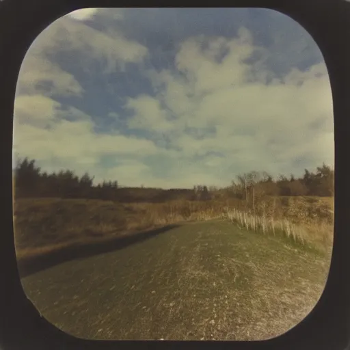 Image similar to a big flat rock flying through the sky, blurry photo, old polaroid, expired film, historical photo,