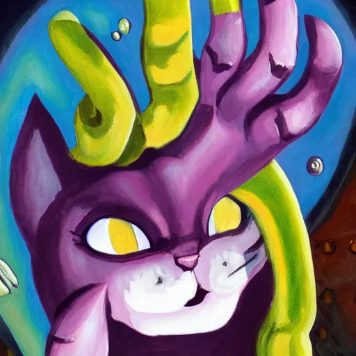 Prompt: Steven Universe has kitten fingers, oil painting by Geiger, eldritch horror