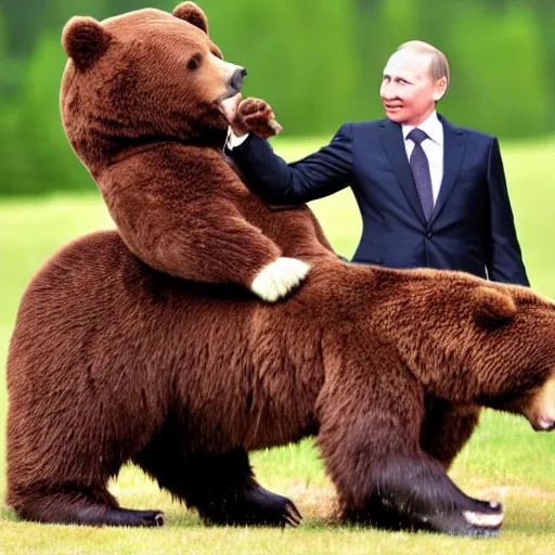 Image similar to vladimir putin riding a bear, very detailed face