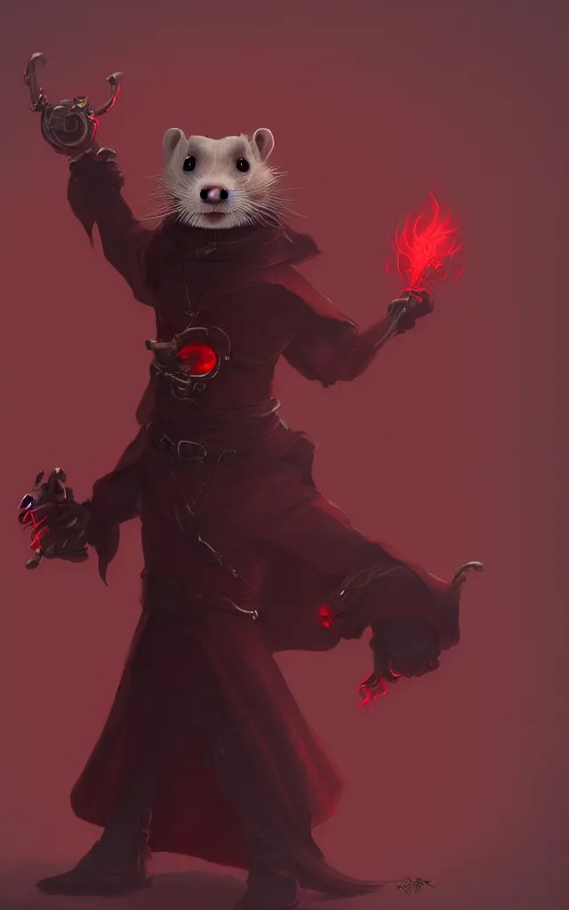 Image similar to a anthropomorphic ferret is a dark warlock dressed red robes, he's very menacing and evil, hyperdetailed, artstation, cgsociety, 8 k