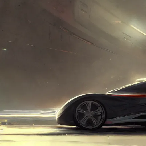 Prompt: side view of a car, elegant, digital painting, concept art, smooth, sharp focus, art style from Wang Ke and Greg Rutkowski and Bruce Kaiser and Scott Robertson and Dmitry Mazurkevich and Doruk Erdem and Jon Sibal, small style cue from Blade Runner and Minority Report and iRobots