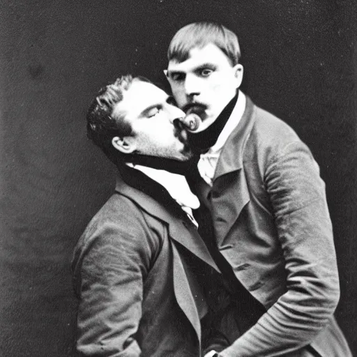 Image similar to outlaw men kissing, 1 8 0 0 s