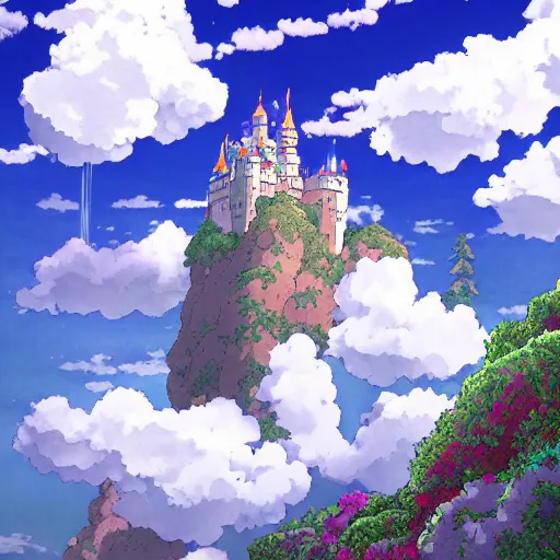 Prompt: castle floating in the clouds by studio ghibli, ultra detailed, detailed, 8 k