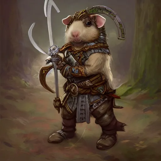 Image similar to cute little anthropomorphic Guinea Pig Crossbow Archer, tiny, small, short, Chainmail outfit, cute and adorable, pretty, beautiful, DnD character art portrait, matte fantasy painting, DeviantArt Artstation, by Jason Felix by Steve Argyle by Tyler Jacobson by Peter Mohrbacher, cinema