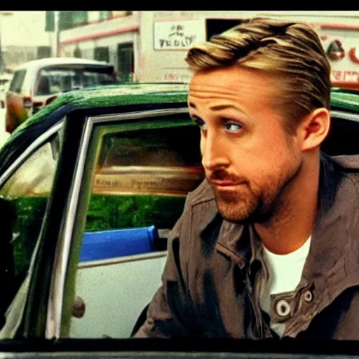 Image similar to ryan gosling working as taxi driver in simpsons