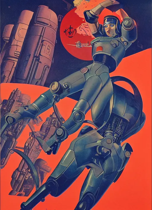 Image similar to soviet propaganda poster. cyberpunk mech pilot. portrait by jean giraud and anton otto fischer and john philip falter and will eisner and gil elvgren. realistic proportions. character art. science fiction d & d. tf 2, overwatch.