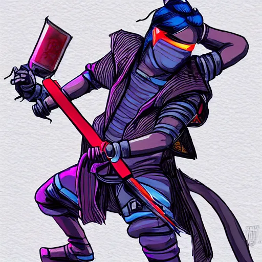 Image similar to a cyberpunk ninja fighting and wielding an electric kyoketsu - shoge!!! concept art, award winning. 4 k