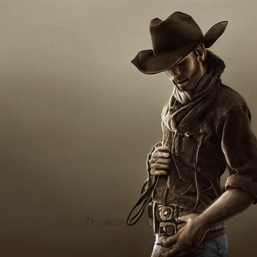 Prompt: a lonely cowboy, DeviantArt, art station, concept art, illustration, highly detailed, artwork, cinematic, hyper realistic