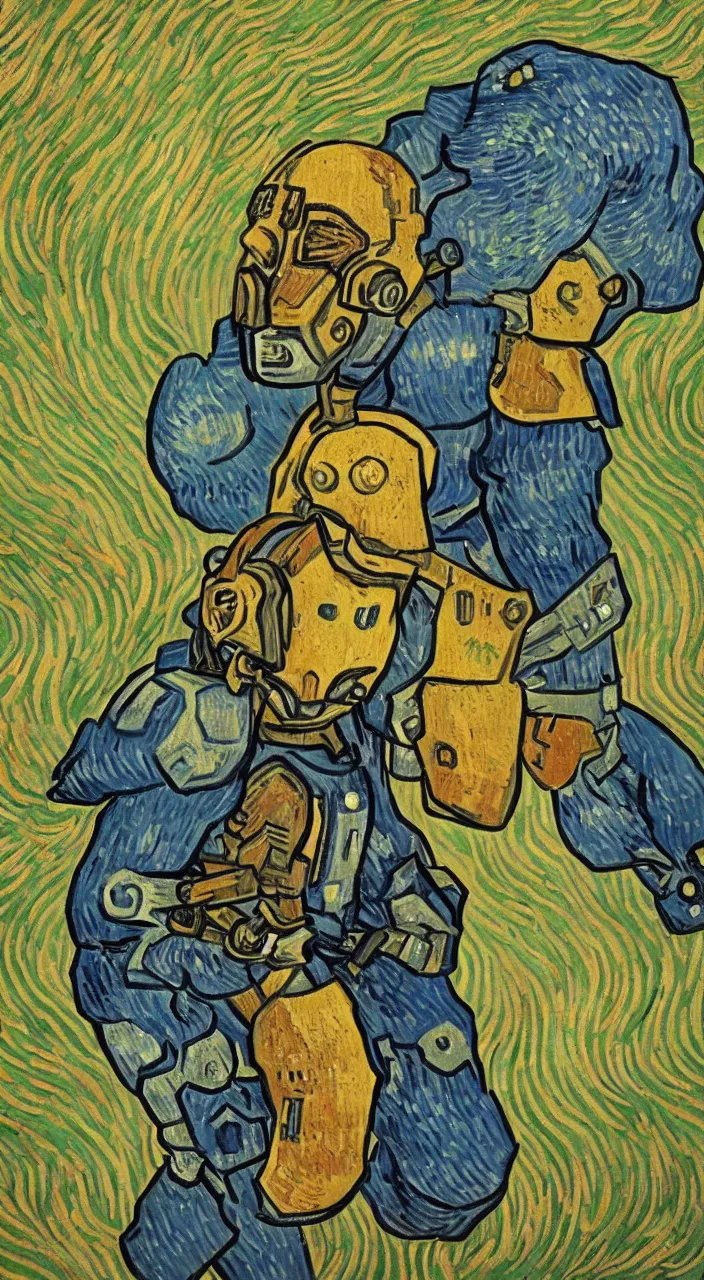 Image similar to Vincent Van Gogh style, the Mandalorian,