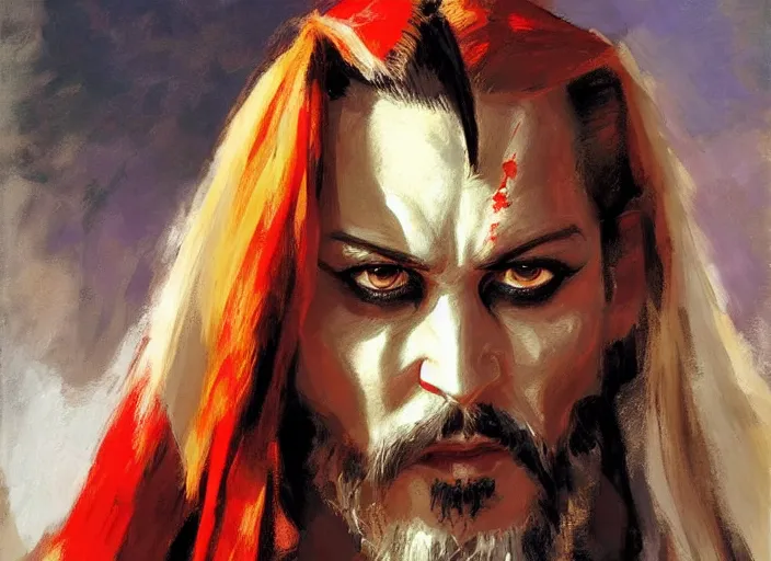 Image similar to a highly detailed beautiful portrait of johny depp as kratos, by gregory manchess, james gurney, james jean