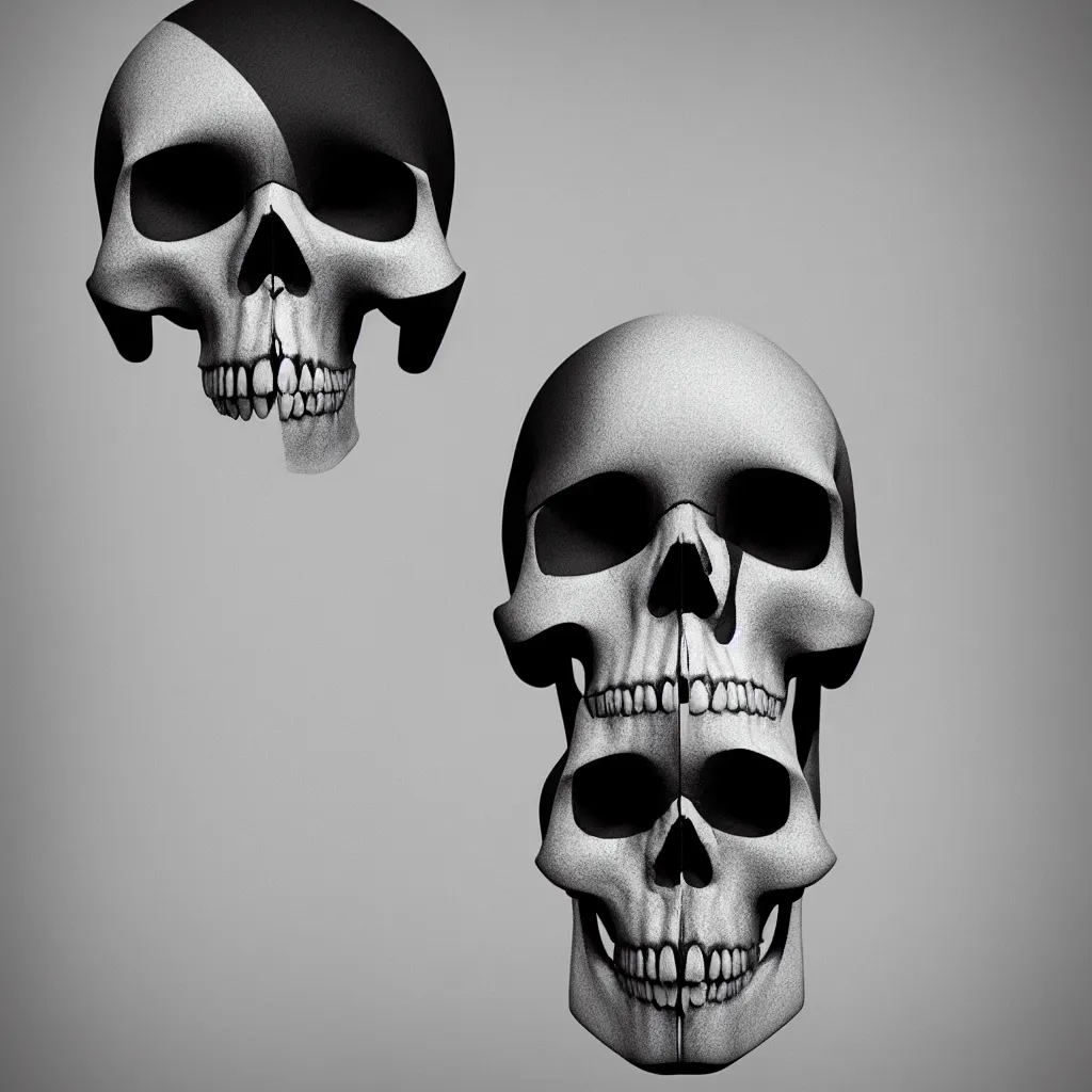 Image similar to black and white light 3D geometry, skull, matte bright highly detailed, poetic, 3D render, digital art, octane render, 8K artistic photography, photo-realistic, by Dora Maar