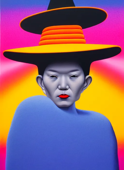 Prompt: witch with hat by shusei nagaoka, kaws, david rudnick, airbrush on canvas, pastell colours, cell shaded, 8 k,