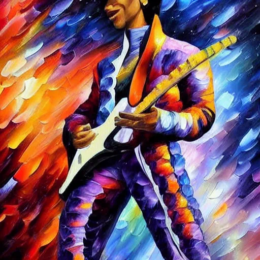 Image similar to a painting of prince in space in the style of leonid afremov. trending on artstation.