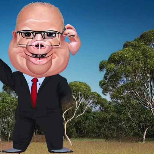 Image similar to scott morrison pig man anthropomorphic australian politician, realistic, standing