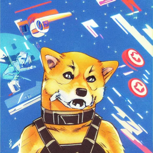 Image similar to superhero shiba inu, 9 0 s anime style by akira kito, by naoya hatakeyama