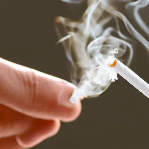 Prompt: Close-up of highly realistic hand holding cigarette with smoke, white background, 4K