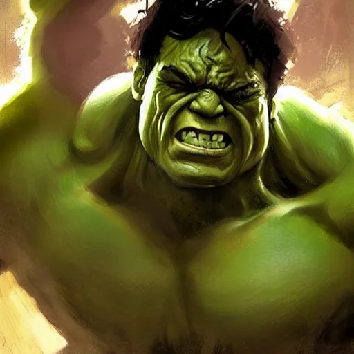 Prompt: denny devito as the hulk by greg rutkowski, artgem