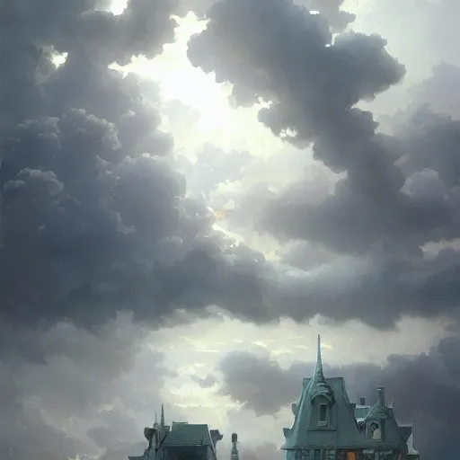 Image similar to a white castle in storm clouds by frank miller, illustration by Ruan Jia and Mandy Jurgens and William-Adolphe Bouguereau, Artgerm, 4k, digital art, surreal, space dandy style, highly detailed, godsend, artstation, digital painting, concept art, smooth, sharp focus, illustration by Ruan Jia and Mandy Jurgens and William-Adolphe Bouguereau