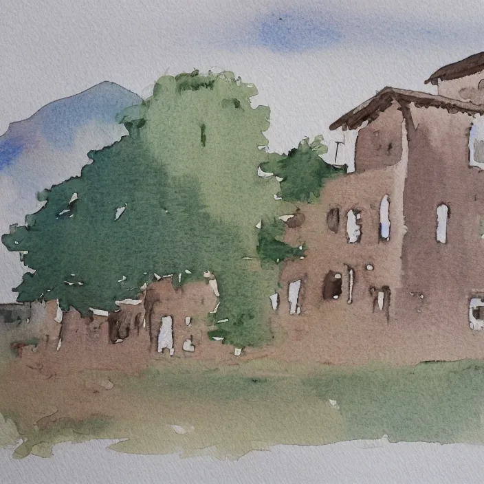 Prompt: a building in a landscape, simple watercolor