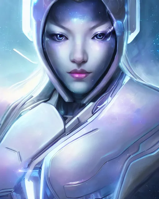 Image similar to perfect android girl on a mothership, warframe armor, beautiful face, scifi, futuristic, galaxy, nebula, bae suzy, dreamy, long white hair!!!, blue cyborg eyes, sharp focus, cinematic lighting, highly detailed, artstation, divine, by gauthier leblanc, kazuya takahashi, huifeng huang