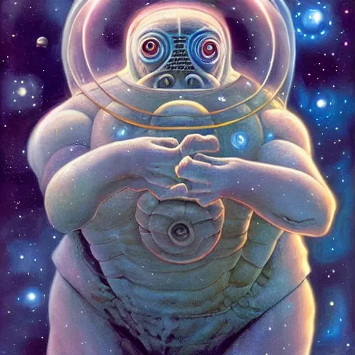 Image similar to the alien transcendent cosmic tardigrade that awaits you at the end of all of space and time, by Gerald Brom