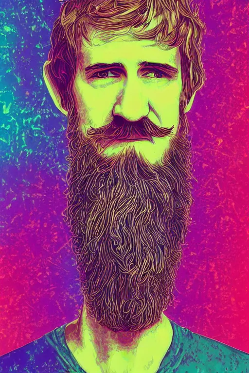 Image similar to inspirational style hope poster of bo burnham with beard, psychedelic colors, highly detailed, realistic, loving