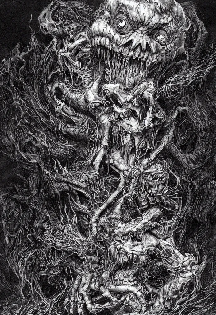 Image similar to a strange eerie magical scary creature in an eerie uncanny hell, transluscent neon, horror, concept art, detailed, intricate, award - winning, cinematic, by kentaro miura