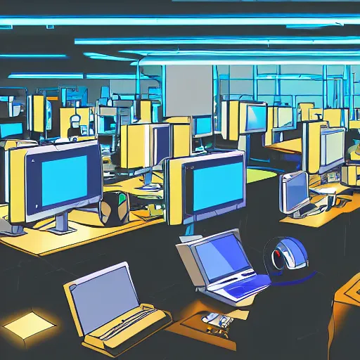 Prompt: prairie dog!! hacker in a blue-lit room surrounded by computers, cyberpunk, highly detailed, trending on pixiv