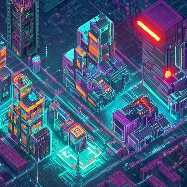 Prompt: voxel art of a cyberpunk blockchain city, chains connecting blocks, blockchain, symmetry, intricate, volumetric lighting, beautiful, rich deep colors masterpiece, sharp focus, ultra detailed, in the style of dan mumford and marc simonetti