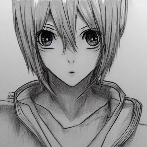 pencil sketch of an anime girl with short hair and