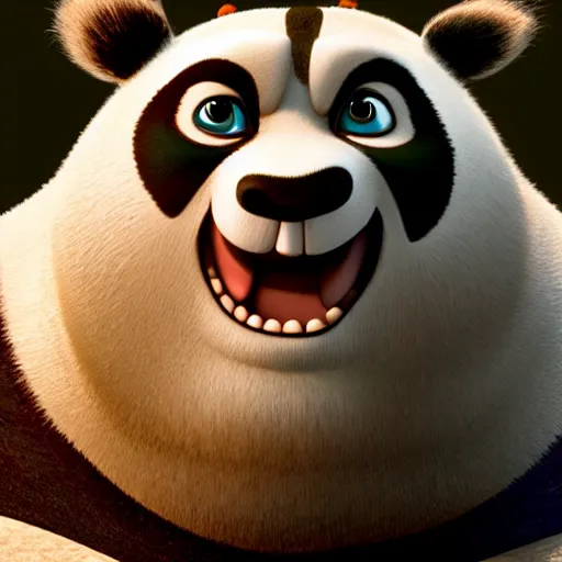 Image similar to film still of po from kung fu panda with the face of jack black