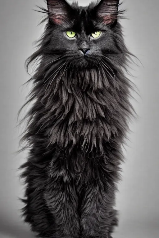 Prompt: studio photo of a black Maine Coon cat