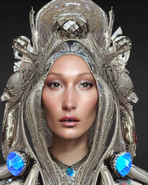 Image similar to a highly detailed metahuman 4 k close up render of an alien goddess bella hadid monument flying in iris van herpen dress schiaparelli in diamonds crystals swarovski and jewelry iridescent in style of alphonse mucha gustav klimt trending on artstation made in unreal engine 4