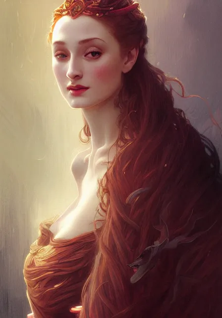 Prompt: sansa witch long nose, intricate, elegant, highly detailed, digital painting, artstation, concept art, smooth, sharp focus, illustration, art by artgerm and greg rutkowski and alphonse mucha and william - adolphe bouguereau