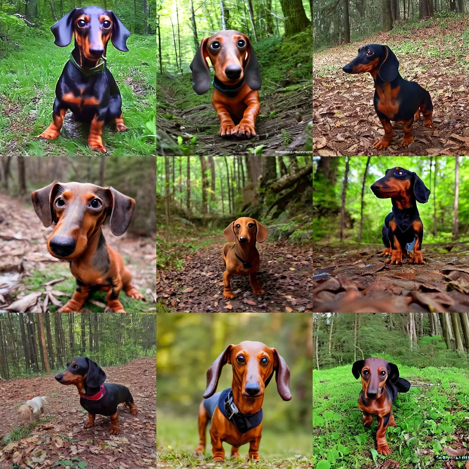 Prompt: Gollum smoking dachshund dog trail cam