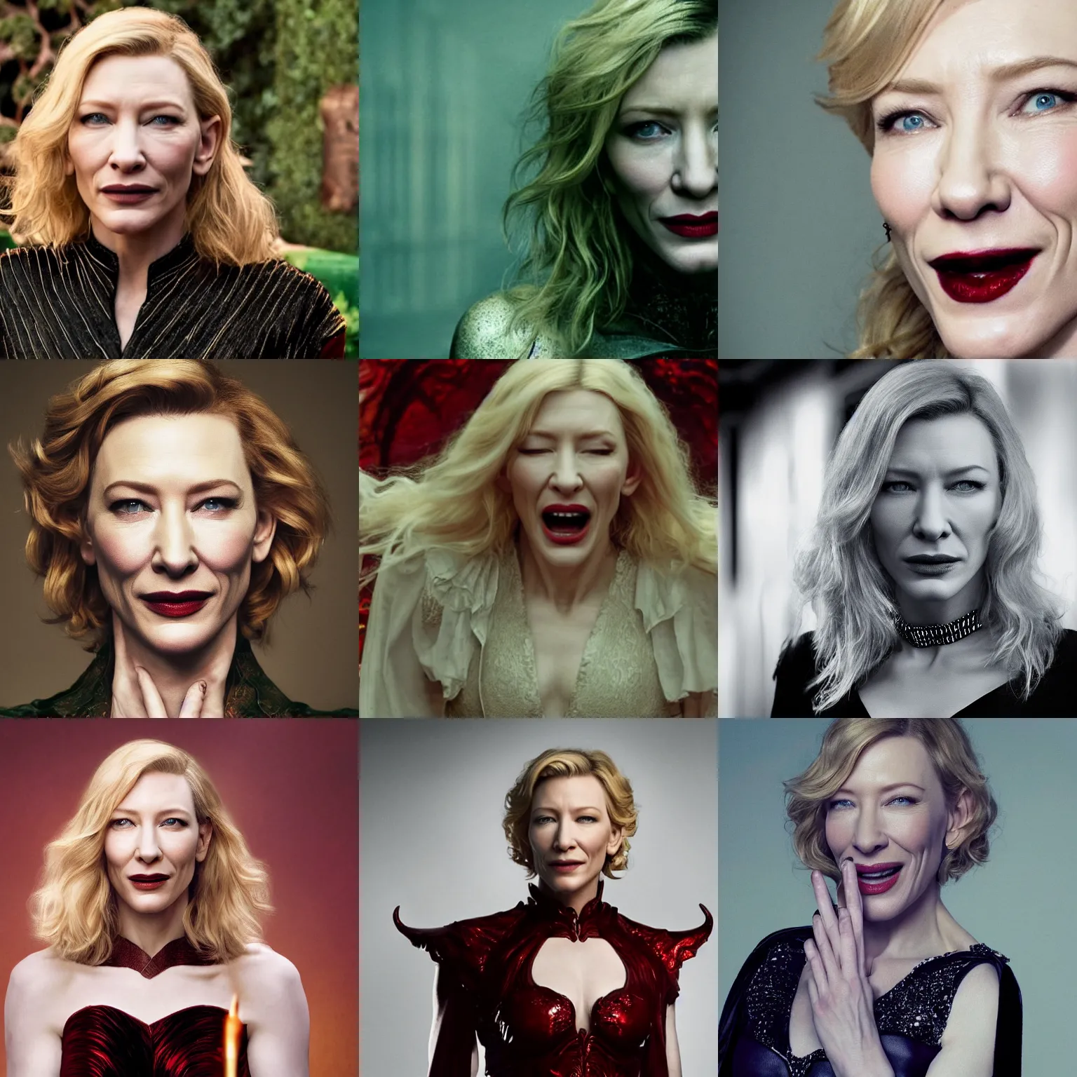 Prompt: hypperrealistic photograph of cate blanchett as honred demon