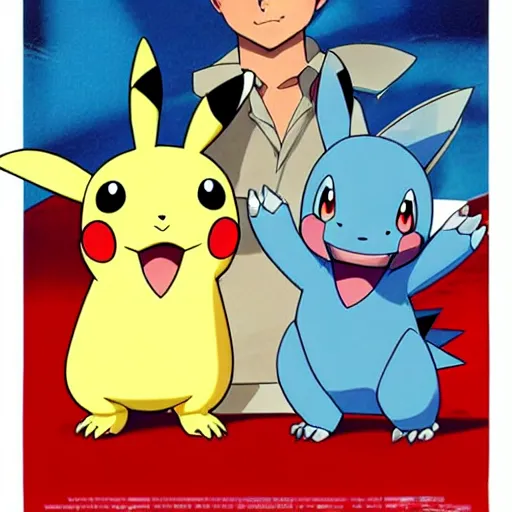 Image similar to pokemon movie poster, totodile lead actor, ken sugimori, satoshi tajiri, 2 0 0 1 advertisment, film poster