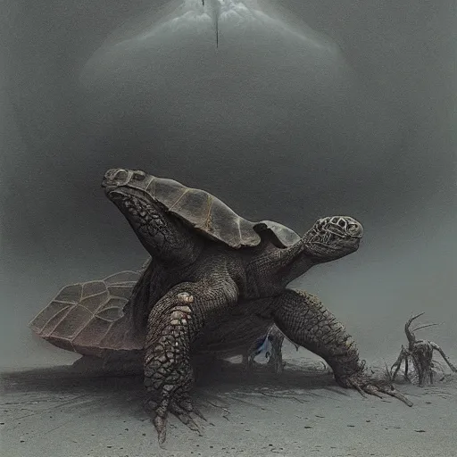 Prompt: tortoise monstrous screaming in agony dark fantasy, intricate, smooth, artstation, painted by Wayne Barlowe, zdislav beksinski