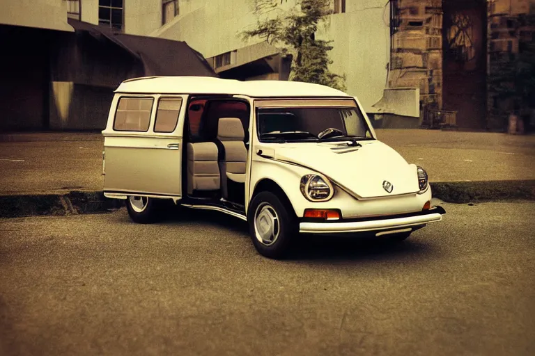 Prompt: futuristic concept citroen van vw safari bug, ektachrome photograph, volumetric lighting, f 8 aperture, cinematic eastman 5 3 8 4 film